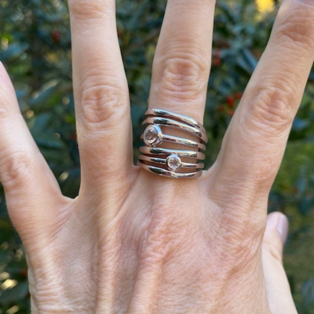 Vtg 925 Sx Silver Stackable Rhinestone Ring - image 8